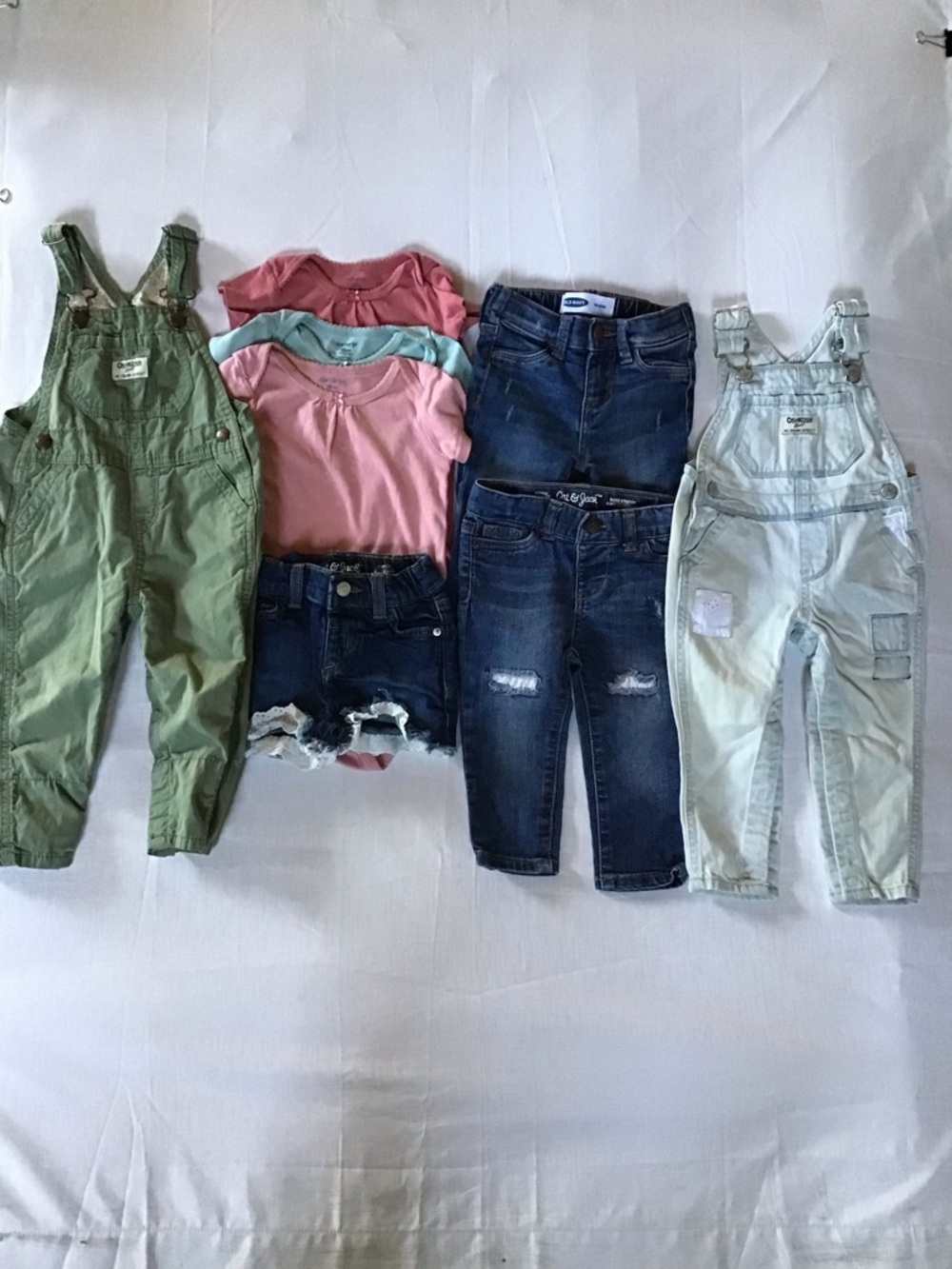 Bundle Kids Girls Overalls & Jeans Set in Green, Light Blue, Pink Size 12/18 M